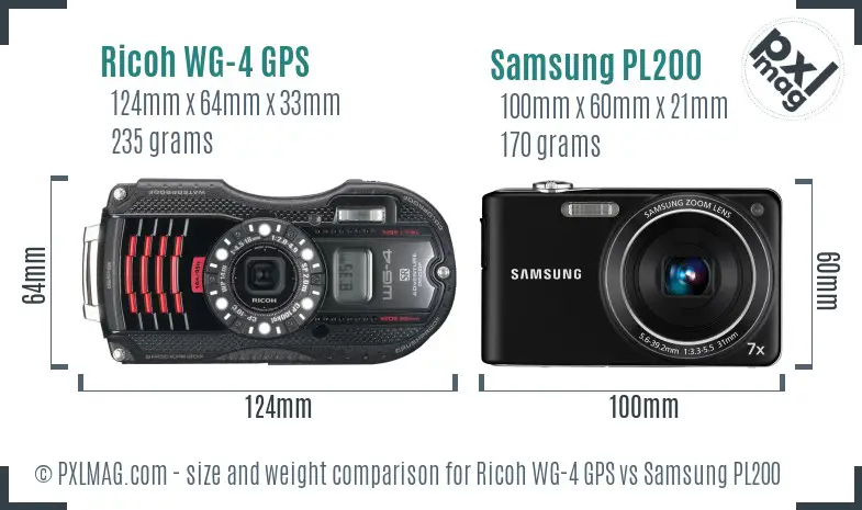 Ricoh WG-4 GPS vs Samsung PL200 size comparison