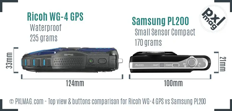 Ricoh WG-4 GPS vs Samsung PL200 top view buttons comparison