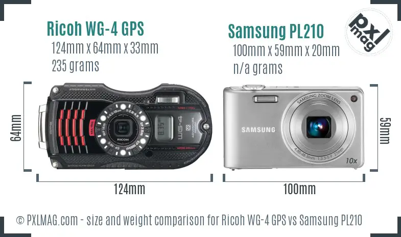 Ricoh WG-4 GPS vs Samsung PL210 size comparison