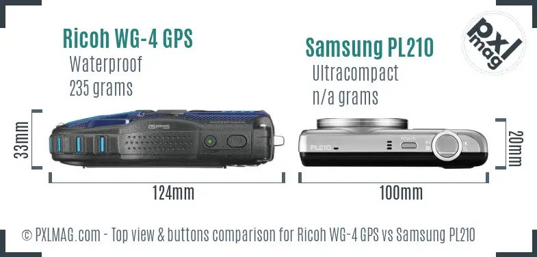 Ricoh WG-4 GPS vs Samsung PL210 top view buttons comparison