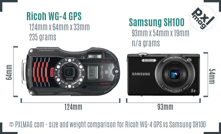 Ricoh WG-4 GPS vs Samsung SH100 size comparison