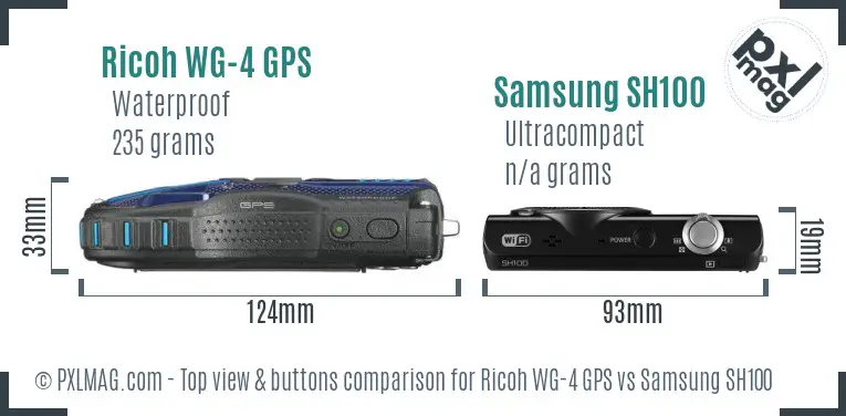 Ricoh WG-4 GPS vs Samsung SH100 top view buttons comparison