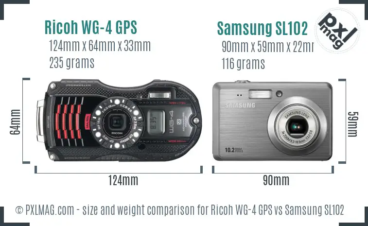 Ricoh WG-4 GPS vs Samsung SL102 size comparison