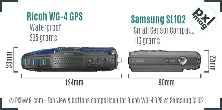 Ricoh WG-4 GPS vs Samsung SL102 top view buttons comparison