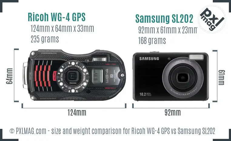 Ricoh WG-4 GPS vs Samsung SL202 size comparison