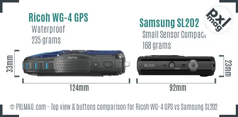 Ricoh WG-4 GPS vs Samsung SL202 top view buttons comparison