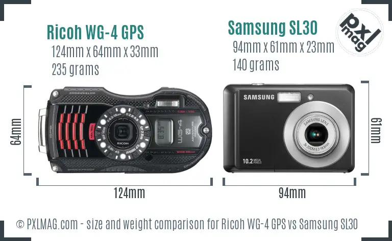 Ricoh WG-4 GPS vs Samsung SL30 size comparison