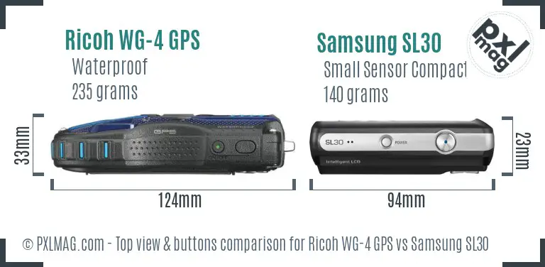Ricoh WG-4 GPS vs Samsung SL30 top view buttons comparison