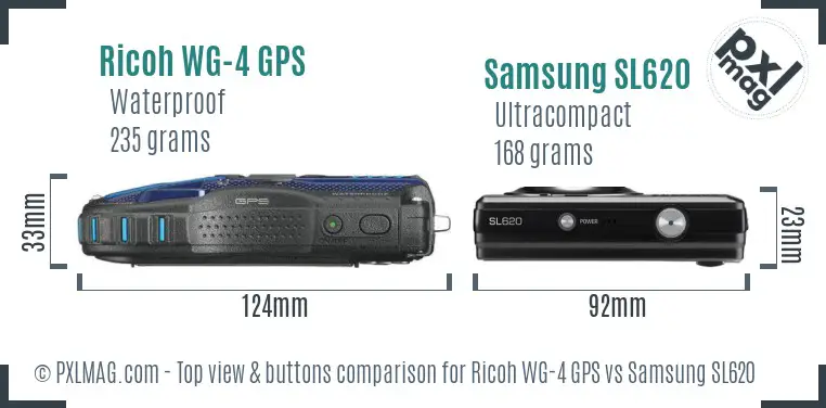 Ricoh WG-4 GPS vs Samsung SL620 top view buttons comparison