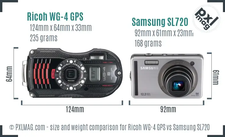 Ricoh WG-4 GPS vs Samsung SL720 size comparison