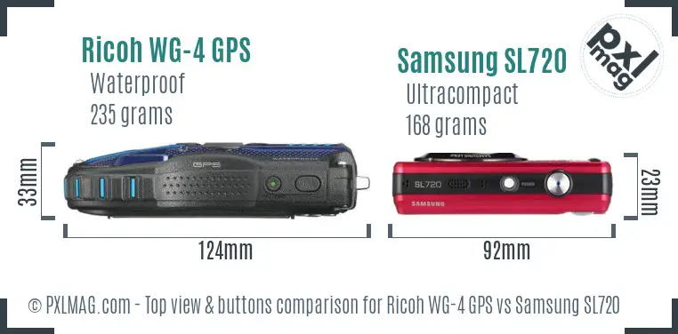 Ricoh WG-4 GPS vs Samsung SL720 top view buttons comparison