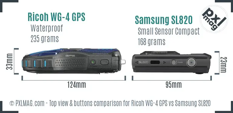 Ricoh WG-4 GPS vs Samsung SL820 top view buttons comparison