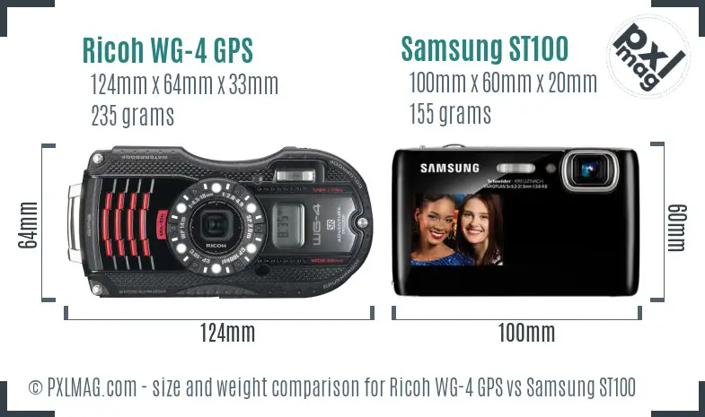Ricoh WG-4 GPS vs Samsung ST100 size comparison