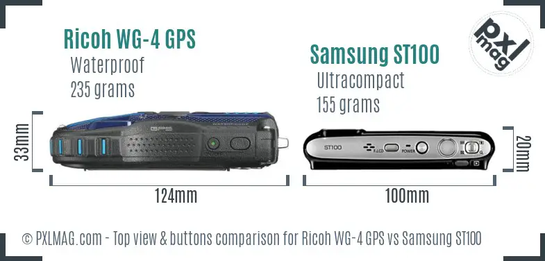 Ricoh WG-4 GPS vs Samsung ST100 top view buttons comparison