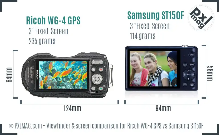 Ricoh WG-4 GPS vs Samsung ST150F Screen and Viewfinder comparison