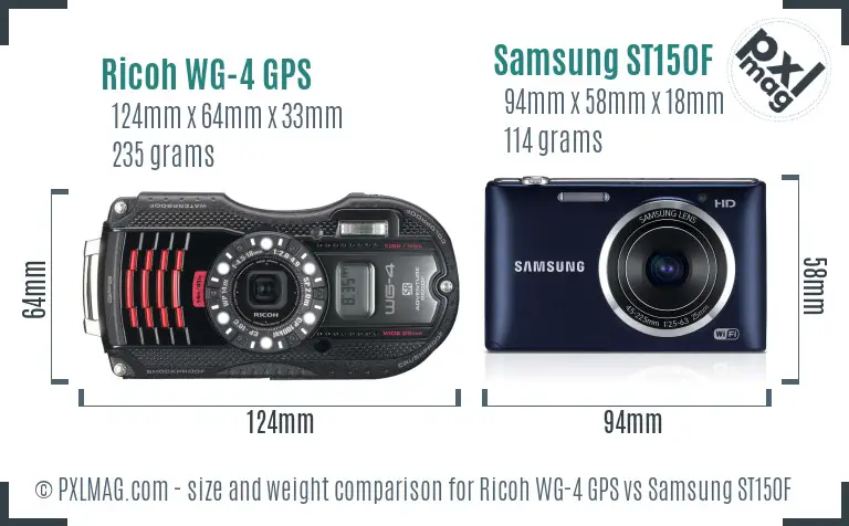 Ricoh WG-4 GPS vs Samsung ST150F size comparison