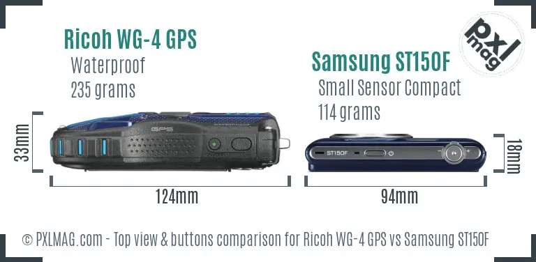 Ricoh WG-4 GPS vs Samsung ST150F top view buttons comparison