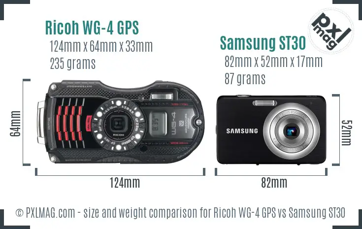 Ricoh WG-4 GPS vs Samsung ST30 size comparison