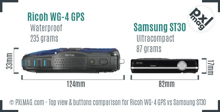 Ricoh WG-4 GPS vs Samsung ST30 top view buttons comparison