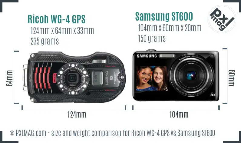 Ricoh WG-4 GPS vs Samsung ST600 size comparison