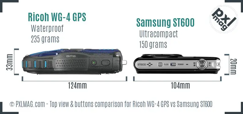 Ricoh WG-4 GPS vs Samsung ST600 top view buttons comparison