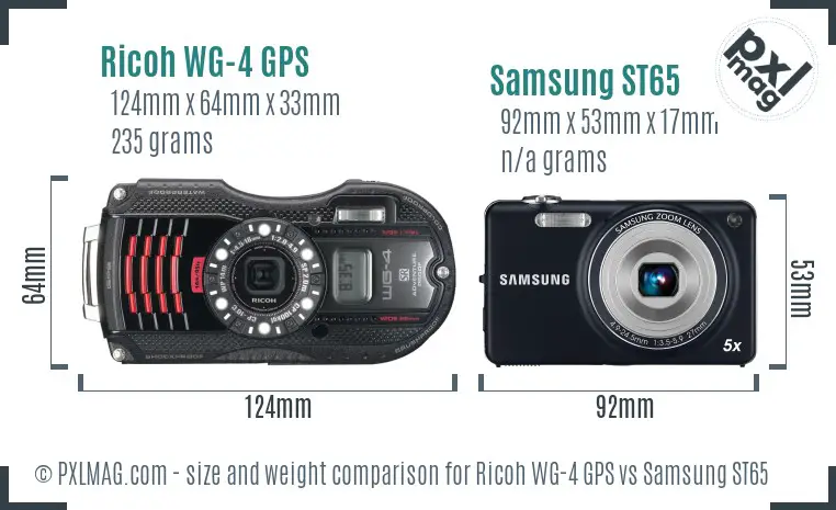 Ricoh WG-4 GPS vs Samsung ST65 size comparison