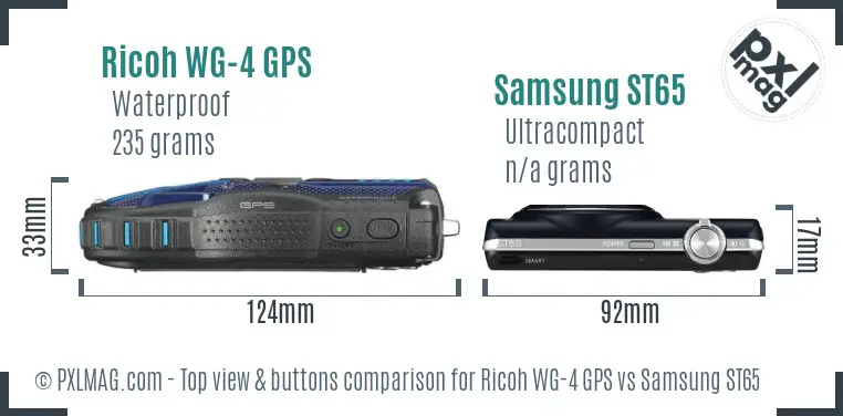 Ricoh WG-4 GPS vs Samsung ST65 top view buttons comparison