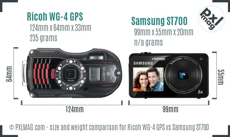 Ricoh WG-4 GPS vs Samsung ST700 size comparison