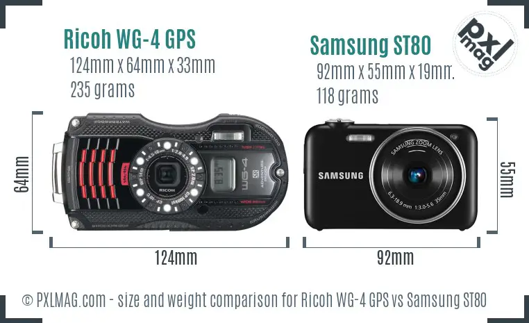 Ricoh WG-4 GPS vs Samsung ST80 size comparison