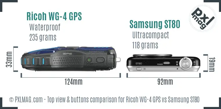 Ricoh WG-4 GPS vs Samsung ST80 top view buttons comparison