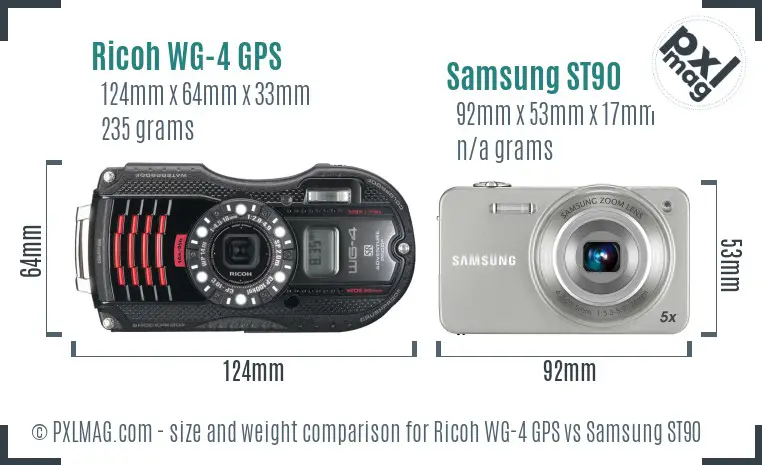 Ricoh WG-4 GPS vs Samsung ST90 size comparison