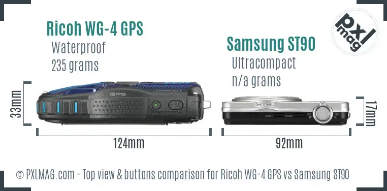 Ricoh WG-4 GPS vs Samsung ST90 top view buttons comparison