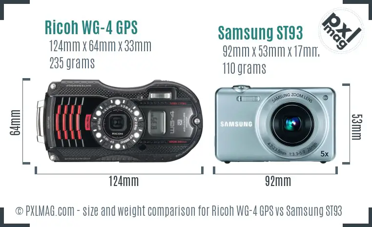 Ricoh WG-4 GPS vs Samsung ST93 size comparison