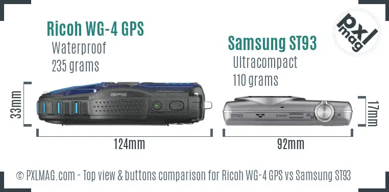 Ricoh WG-4 GPS vs Samsung ST93 top view buttons comparison
