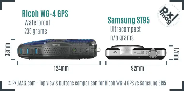 Ricoh WG-4 GPS vs Samsung ST95 top view buttons comparison