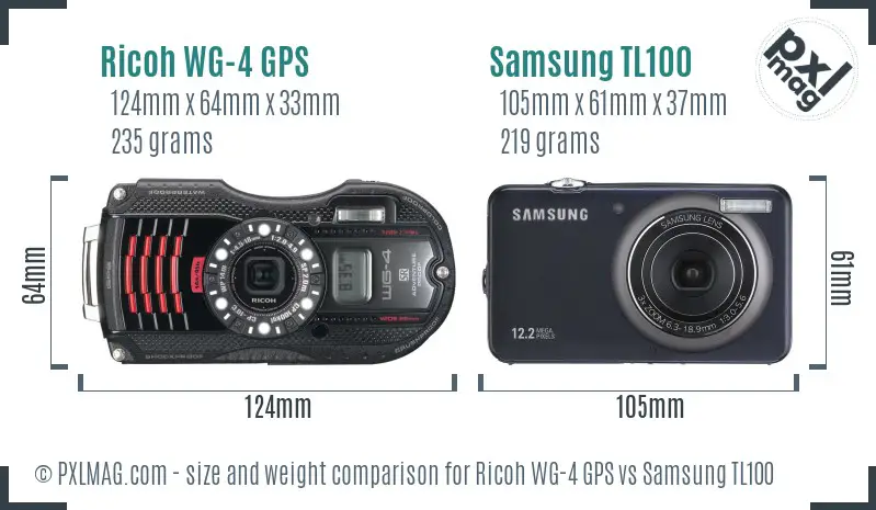 Ricoh WG-4 GPS vs Samsung TL100 size comparison