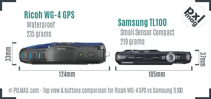 Ricoh WG-4 GPS vs Samsung TL100 top view buttons comparison
