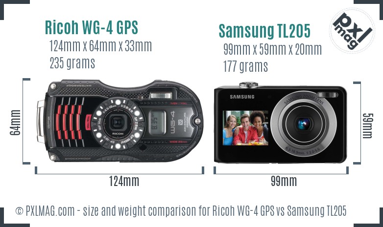 Ricoh WG-4 GPS vs Samsung TL205 size comparison