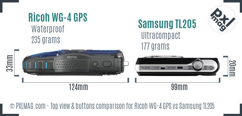 Ricoh WG-4 GPS vs Samsung TL205 top view buttons comparison