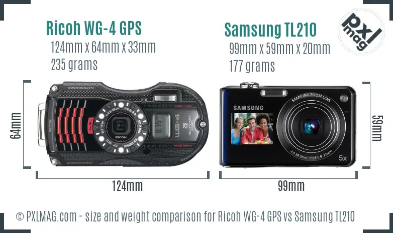 Ricoh WG-4 GPS vs Samsung TL210 size comparison