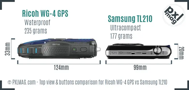 Ricoh WG-4 GPS vs Samsung TL210 top view buttons comparison