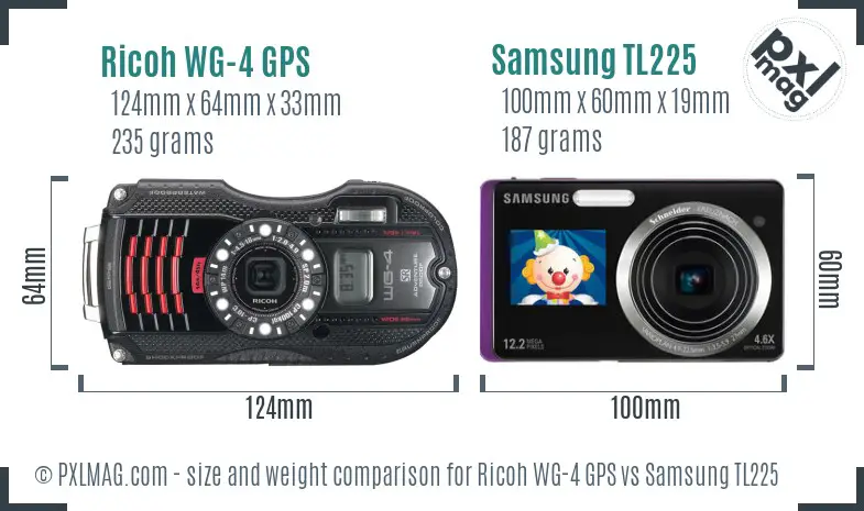 Ricoh WG-4 GPS vs Samsung TL225 size comparison Ricoh WG-4 GPS vs Samsung TL225 size comparison