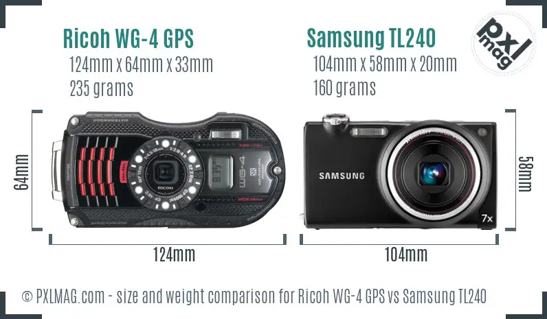 Ricoh WG-4 GPS vs Samsung TL240 size comparison