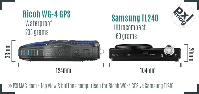 Ricoh WG-4 GPS vs Samsung TL240 top view buttons comparison