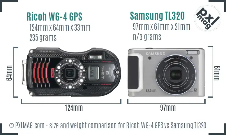 Ricoh WG-4 GPS vs Samsung TL320 size comparison