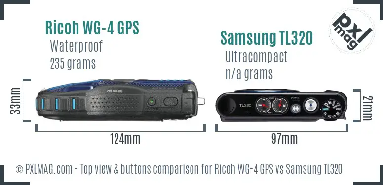 Ricoh WG-4 GPS vs Samsung TL320 top view buttons comparison