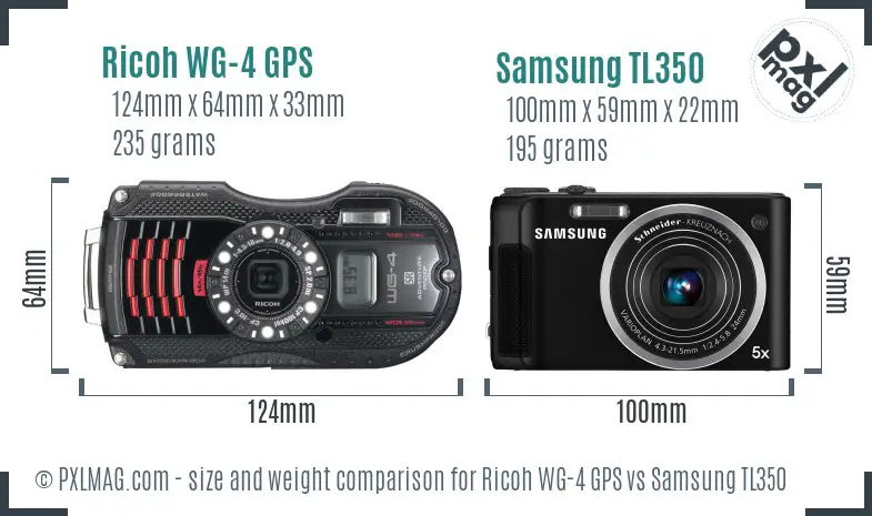 Ricoh WG-4 GPS vs Samsung TL350 size comparison