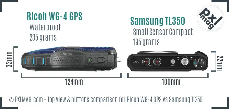 Ricoh WG-4 GPS vs Samsung TL350 top view buttons comparison