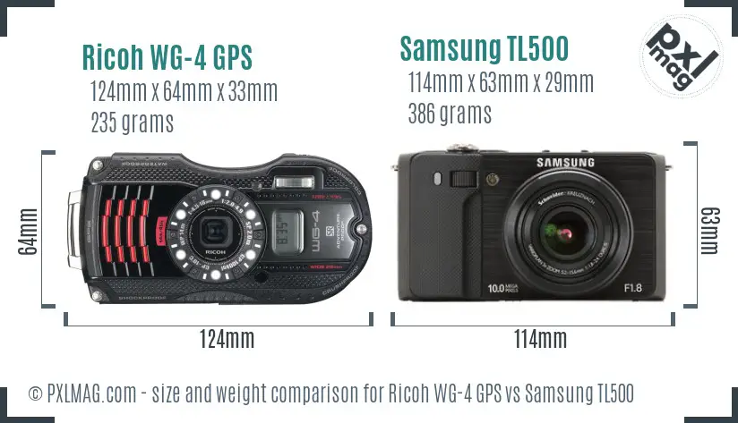 Ricoh WG-4 GPS vs Samsung TL500 size comparison