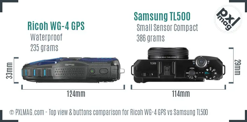 Ricoh WG-4 GPS vs Samsung TL500 top view buttons comparison